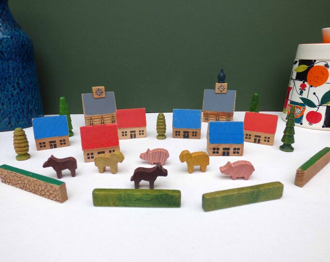 Vintage West German wooden houses - Perfect for dotting around the house - Crafting and Gifting - 1970s West German wooden toy.