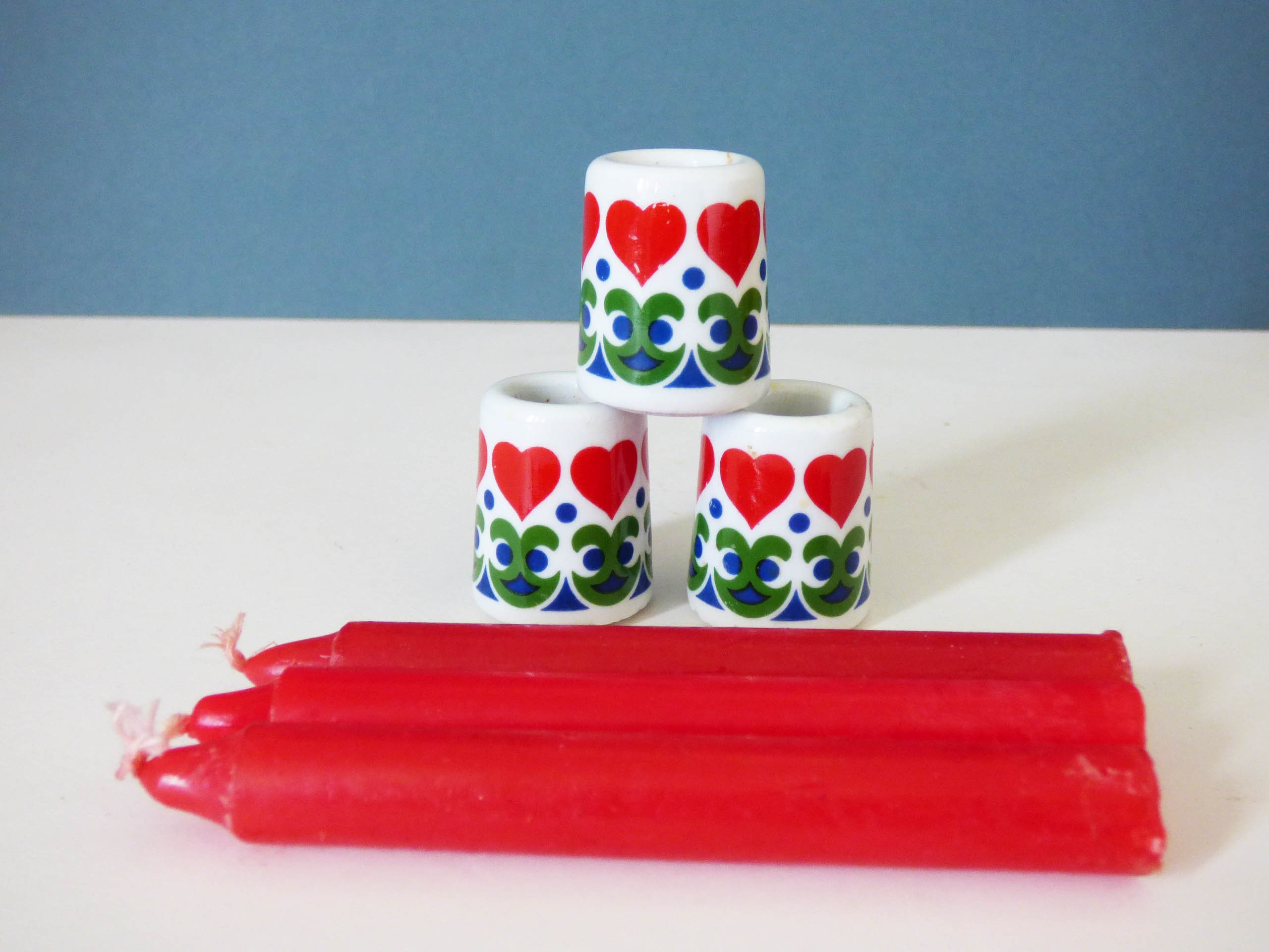 Funny designs mini candle stick holders and candles made in West Germany