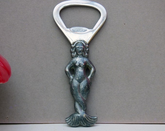 Vintage Mermaid bottle opener Just Andersen Denmark - Danish Scandinavian Pewter rare collectible bottle opener.