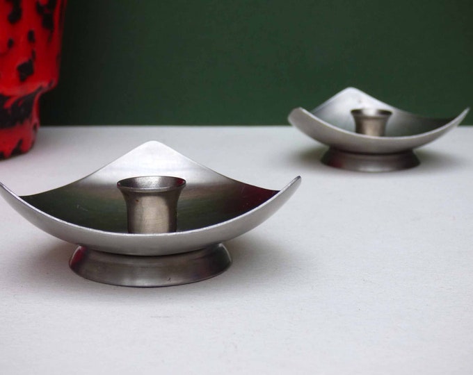 Taper candle holders vintage - 1970s Stainless Steel - Modernist - Mid Century - Danish
