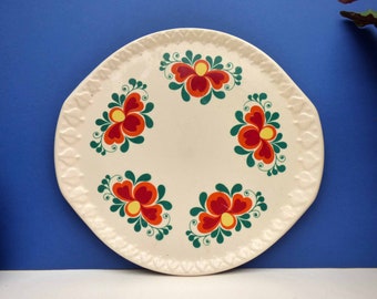 Vintage Cake plate - Kuchen plate - East German GDR - Vintage 1970s - Folk art pattern - Large heavy cake plate