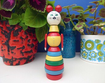 Vintage Brio stacking Cat or Mouse toy - Rainbow wooden toy - Swedish vintage wooden toy - Collectible toys
