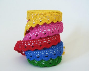 Cotton crochet lace self adhesive tape, diy, up cycle, scrap booking, shelf tape, vintage crafts.