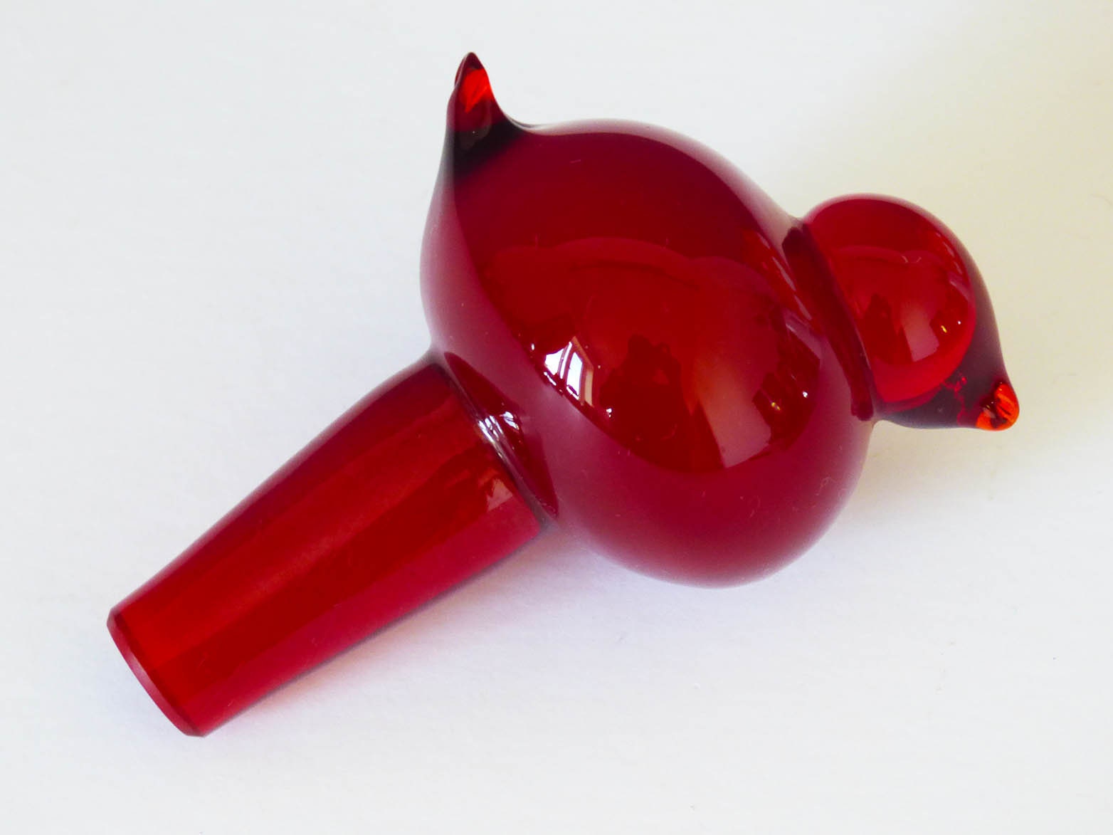 Glass Bird Bottle Stopper Blown Glass Amber MCM