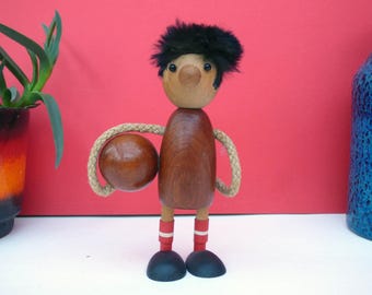 Vintage Football bottle opener, wooden teak - Glass eyes - perfect gift for football fan