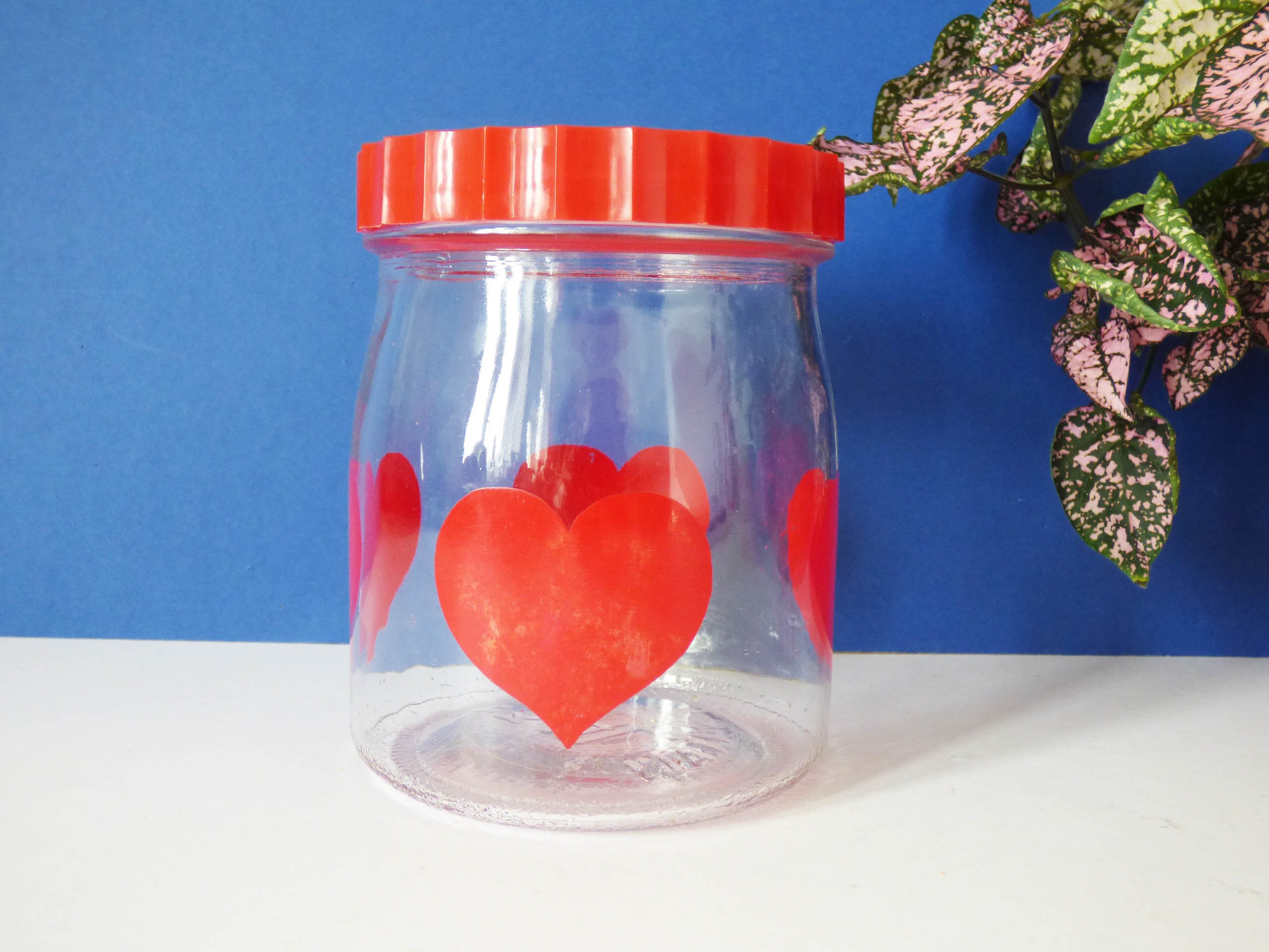 Heart Glass Storage Jar Vintage Retro