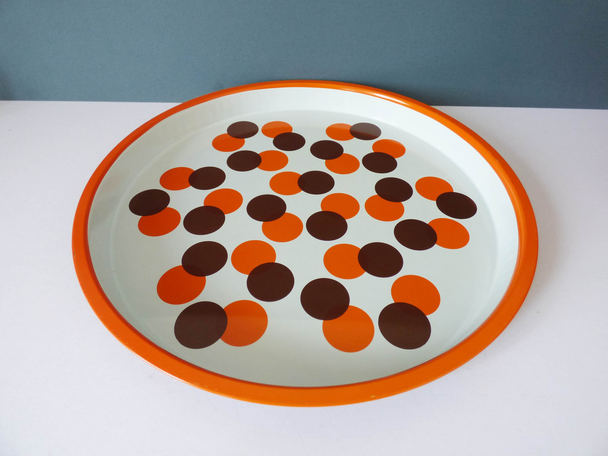 Vintage metal serving tray modernist Op art