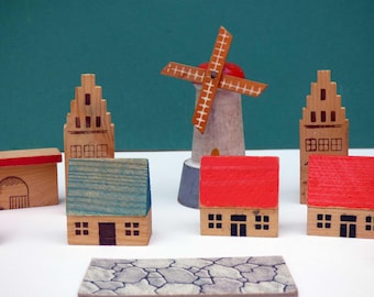 Vintage West German wooden houses - Perfect for dotting around the house - Crafting and Gifting - 1970s West German wooden toy.