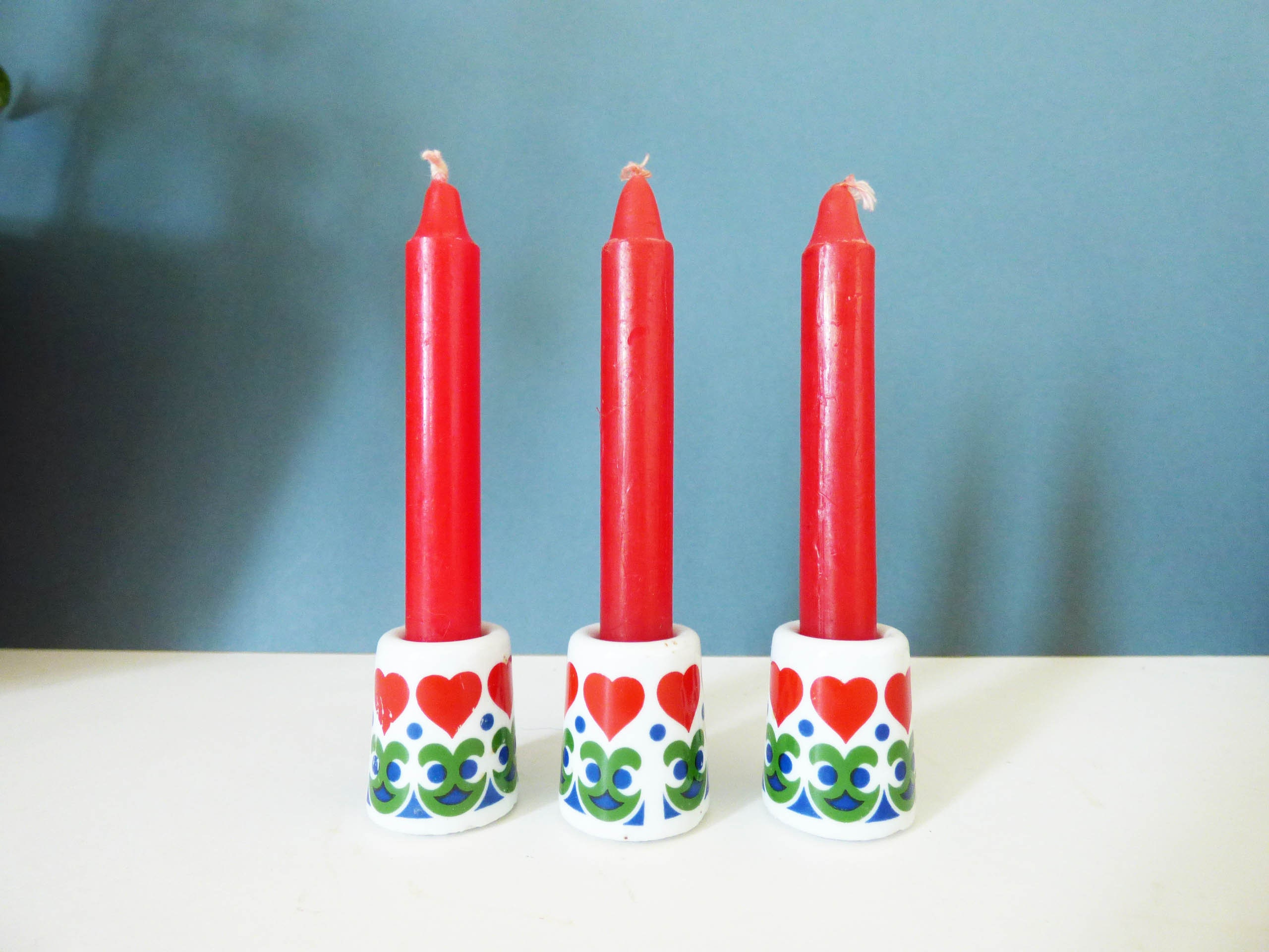 Funny designs mini candle stick holders and candles made in West Germany