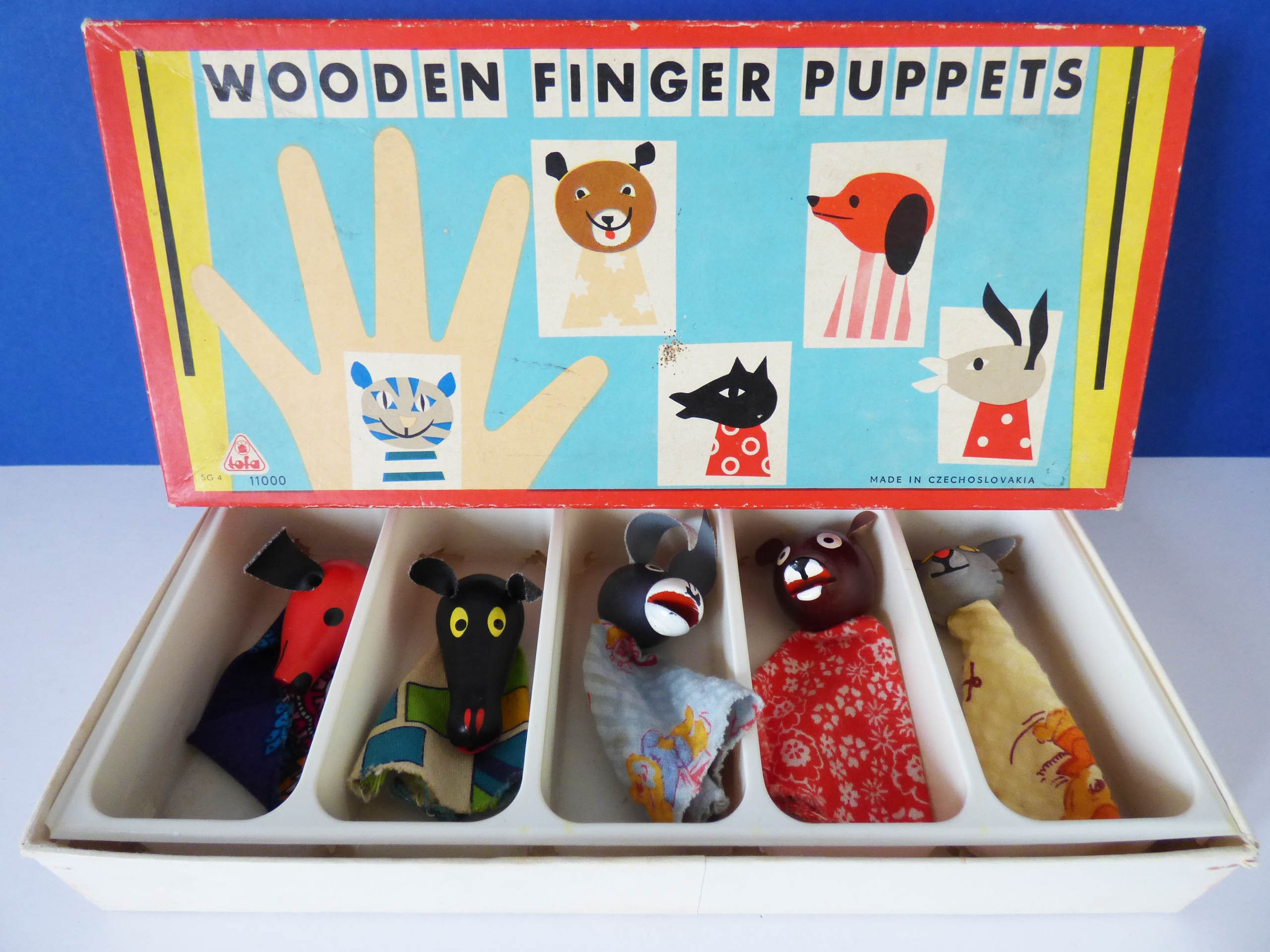 Vintage wooden finger puppets from Czechoslovakia