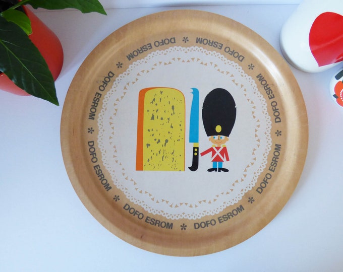 Vintage tray - serving tray - Danish advertising Dofo Esrom -  Cheese lovers  - Bent plywood - Vintage serving tray - 1988