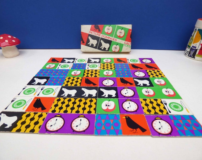 Galt picture Dominos - Vintage 1960s childrens picture dominoes featuring vintage illustrations - Mid Century Modern Graphics