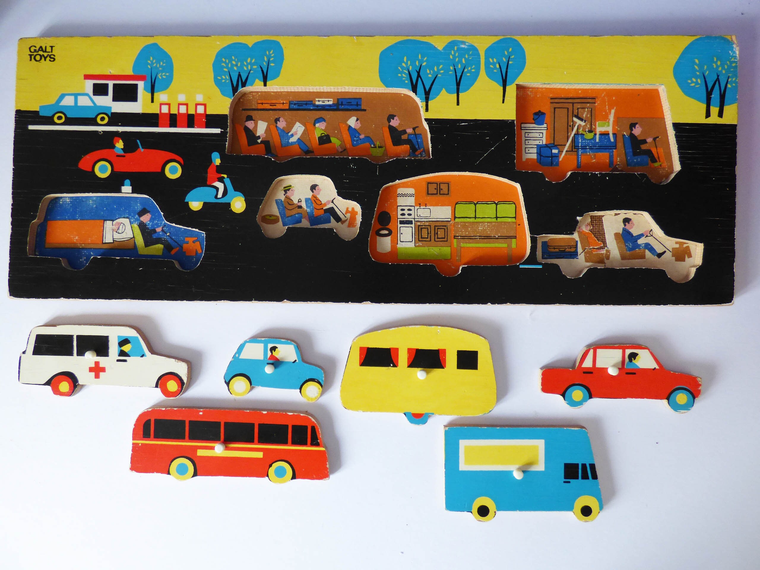 Galt Traffic Tray Jigsaw Puzzle Vintage wooden MCM Retro