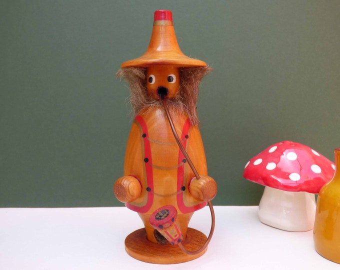 Incense burner Smoking man Vintage West German - vintage Handmade wooden incense burner - MCM a quirky character 1960s