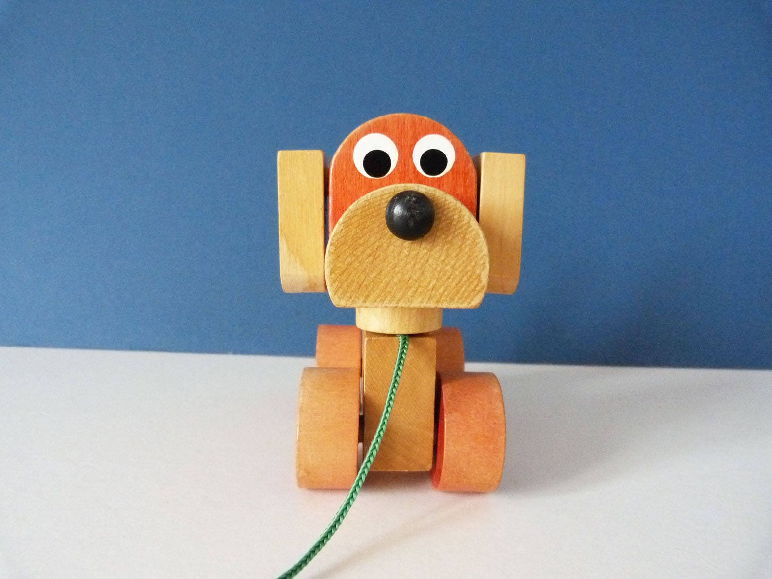 Vintage wooden dog pull along toy