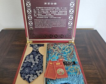 Nanjing Cloud Brocade Scarf And Tie Set In Original Box