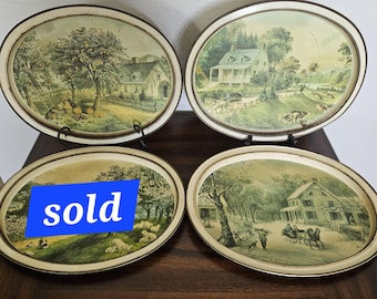 Vintage American Homestead Trays By Currier & Ives Wall Hangings