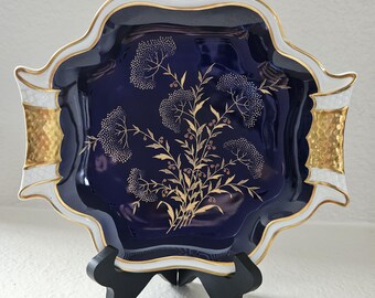 WEIMAR PORCELAIN Cobalt Blue Gold Leaves Collectible German China