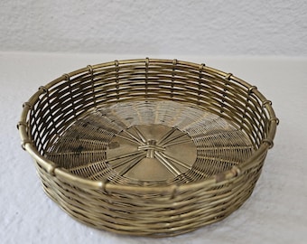 Vintage Woven Brass Basket, Trinket Holder, Coaster, Wine Coaster Made In India