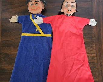 Set Of 2 Vintage Mid Century German Rubber Head Puppets