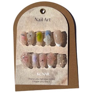 Reuseable Tropical 3D Flower Press On Nails | Floral Nails | Handmade Nails | Gel Nail | Nail Design |