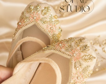 Handmade Velvet Jutti Flats, Ivory Bridal Shoes