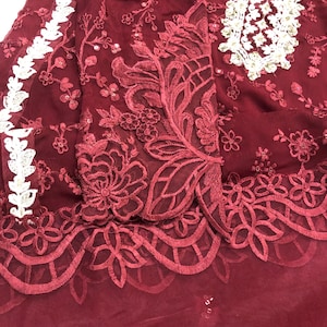 Traje de novia pakistaní de gasa roja: vestido de red bordada imagen 7