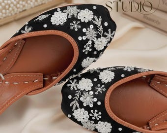 Black Pearl Bridal Flats: Handmade Indian Khussa Shoes
