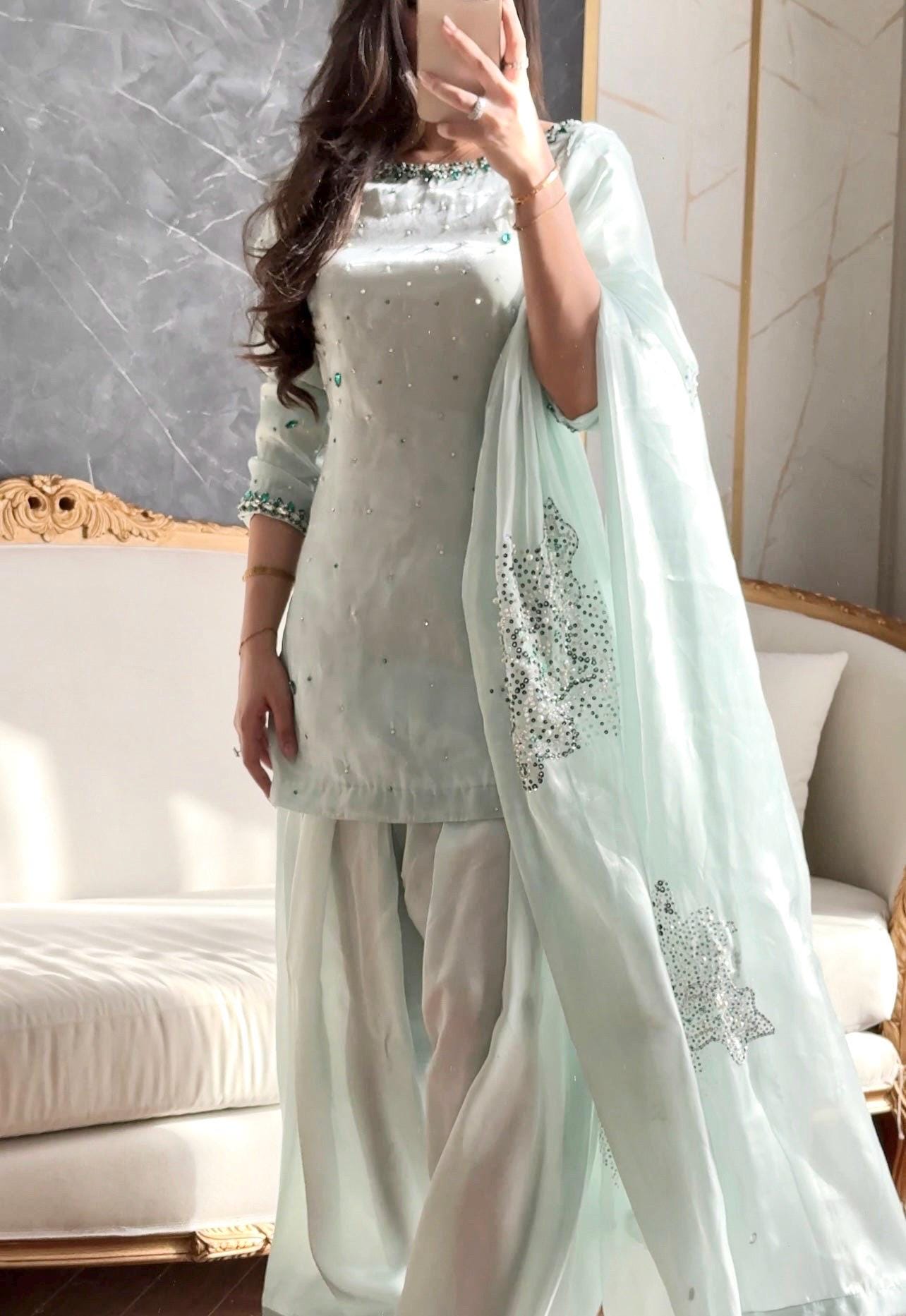 Mint Green Farshi Salwar Kameez | Russian Silk Punjabi Suit - Etsy