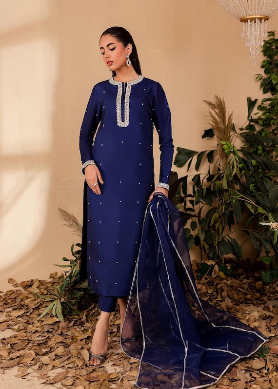 Blue Katan Silk Pakistani Dress: Pearl & Sequin Embellished Shalwar Kameez - Etsy Canada Blue Katan Silk Pakistani Dress: Pearl & Sequin Embellished Shalwar Kameez - Etsy Canada