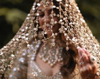 Mirror Work Bridal Dupatta: Gold Tissue Indian Wedding Shawl