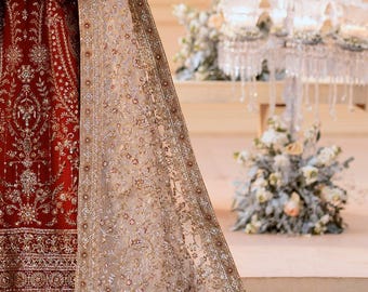 Hand Embroidered Gold Tissue fancy Dupatta: Indian Wedding Shawl
