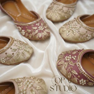 Handmade Floral Velvet Khussa Jutti – Gold & Pink, Indian Flats image 6