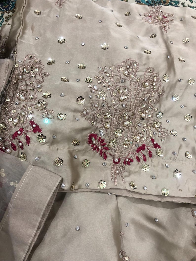Kamdani Silk Punjabi Suit: Beige Short Kurta, Trouser & Dupatta image 8