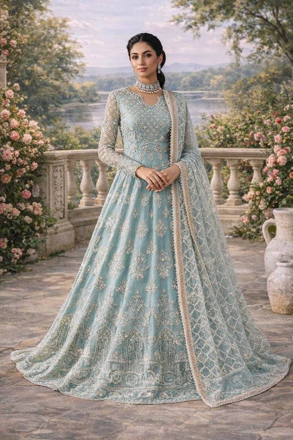 chinese dress ladies Floral Embroidered Maxi Dress With Sheer Flutter Sleeves In Navy Multi
