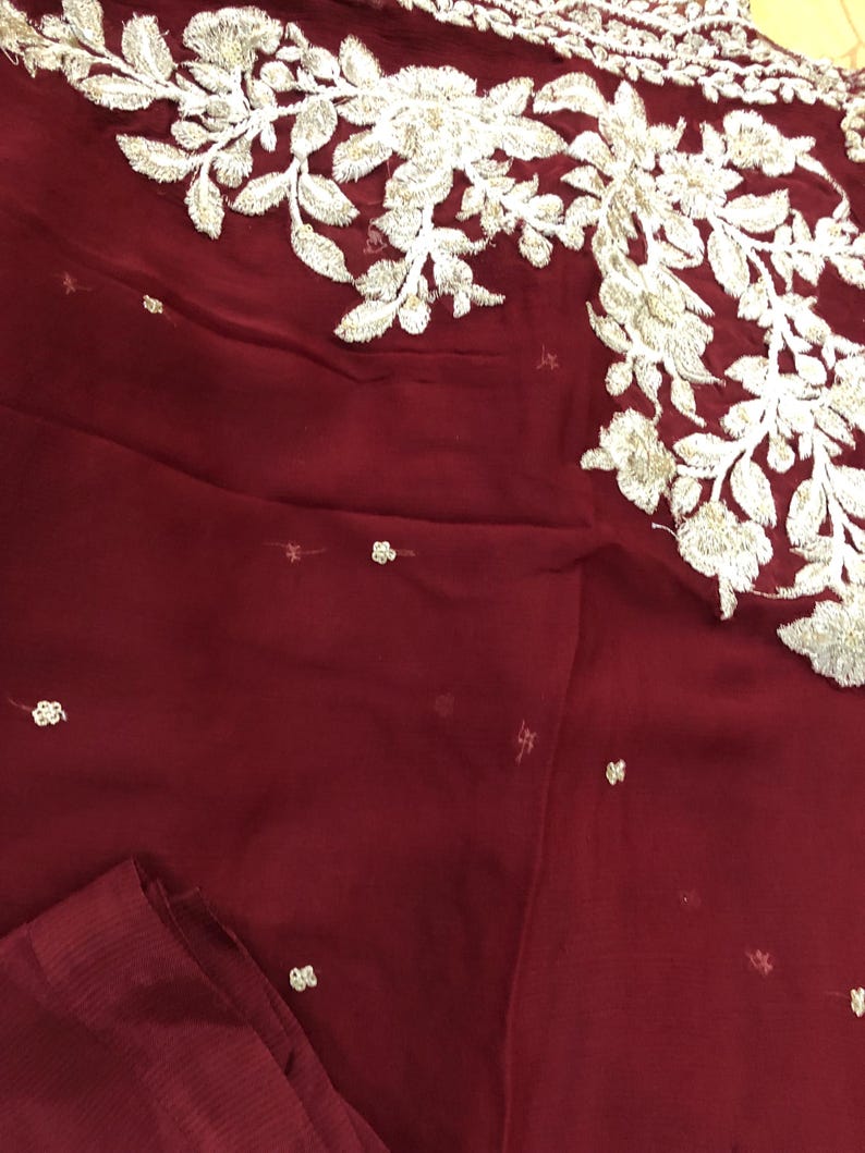 Traje de novia pakistaní de gasa roja: vestido de red bordada imagen 9