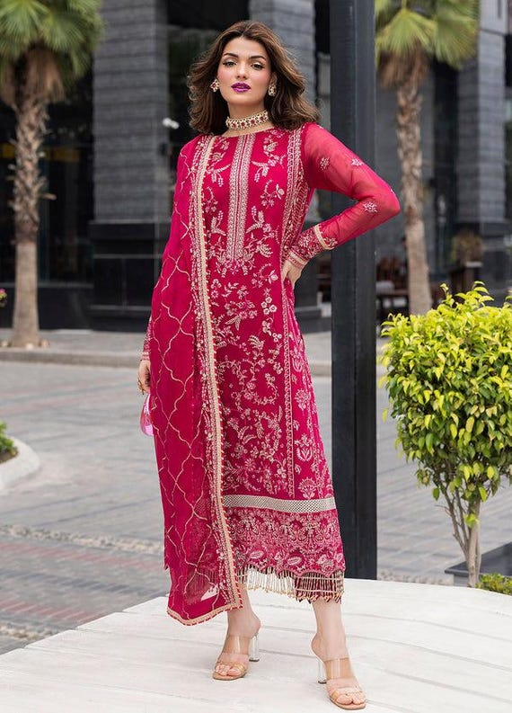white christmas dresses Ronak-e-Mehfil Red Chiffon Pakistani Suit main image 0