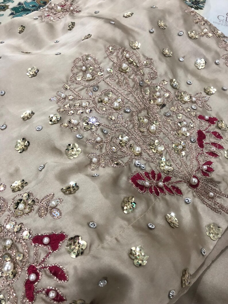 Kamdani Silk Punjabi Suit: Beige Short Kurta, Trouser & Dupatta image 11