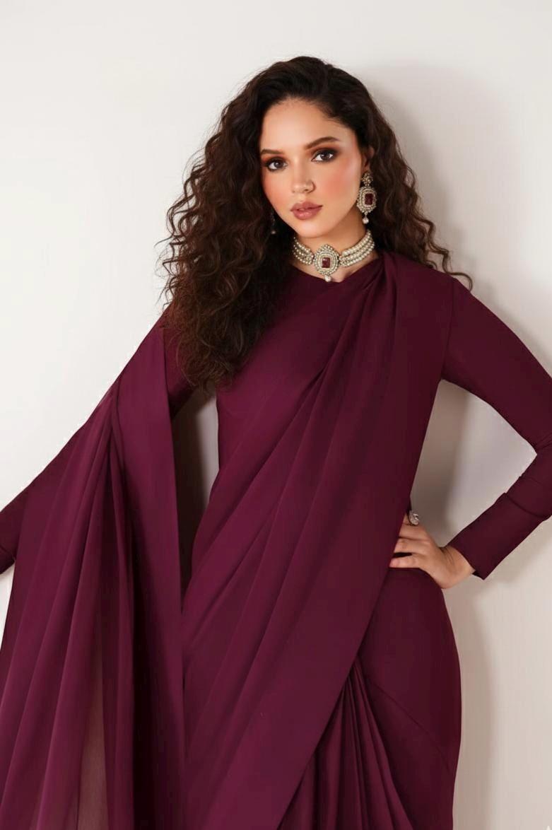 Plain Chiffon Saree, Indian Party Wear, Raw Silk Blouse - Etsy
