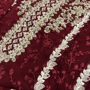 Traje de novia pakistaní de gasa roja: vestido de red bordada imagen 14