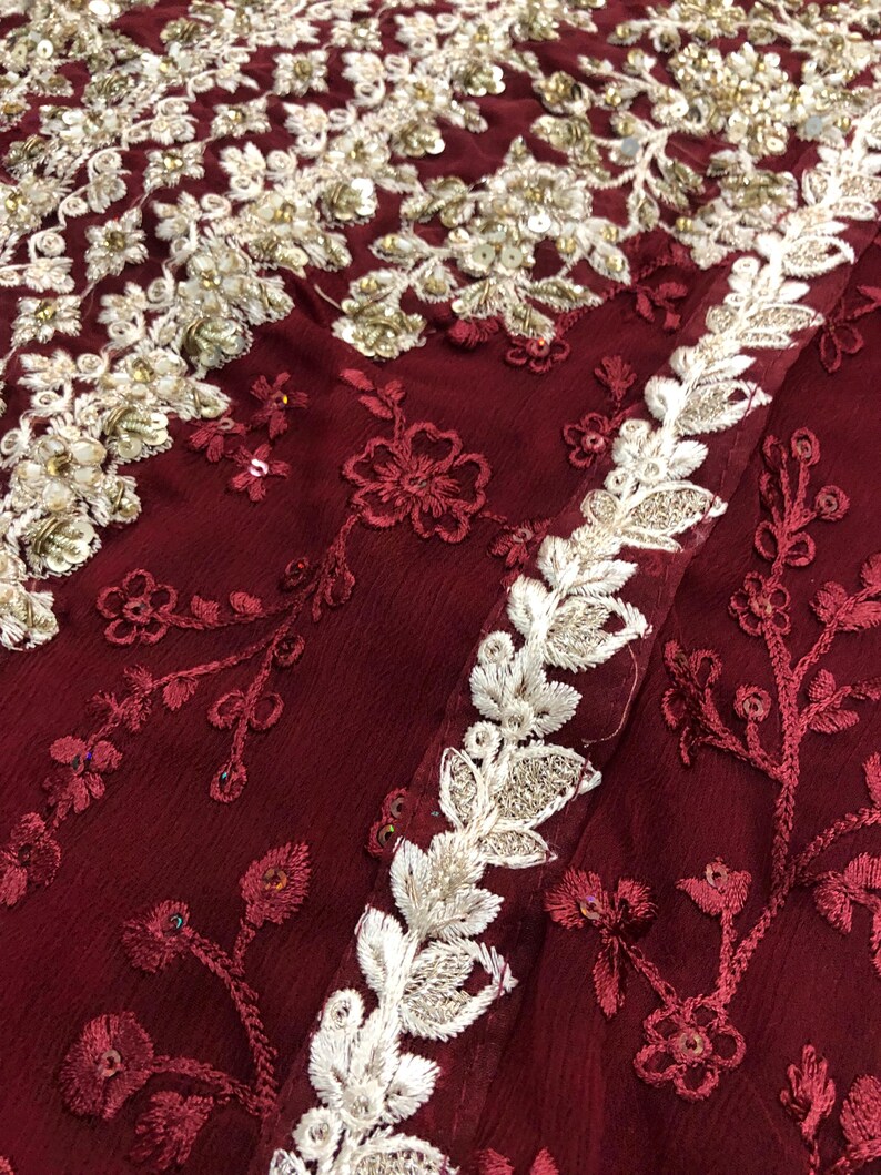 Traje de novia pakistaní de gasa roja: vestido de red bordada imagen 11