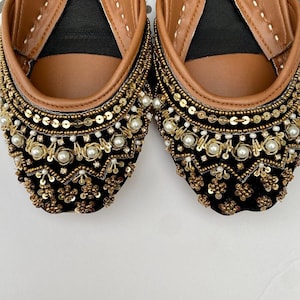 Black & Gold Bridal Jutti Flats: Handmade Pakistani Wedding Shoes