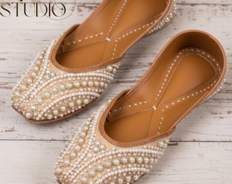 Handmade Pearl Bridal Jutti: Ivory Wedding Flats, Punjabi Khussa