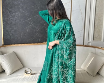 Traje Salwar Kameez de seda rusa verde, ropa de boda festiva