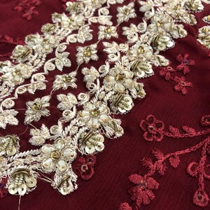 Traje de novia pakistaní de gasa roja: vestido de red bordada imagen 6