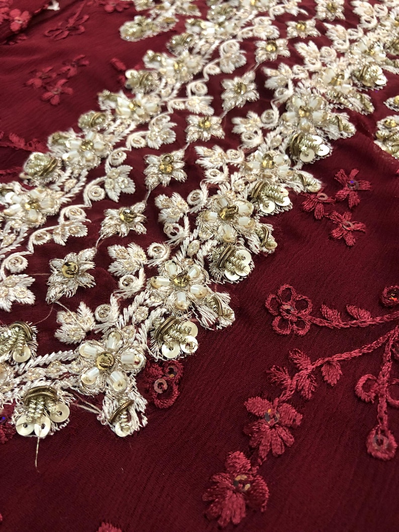 Traje de novia pakistaní de gasa roja: vestido de red bordada imagen 6