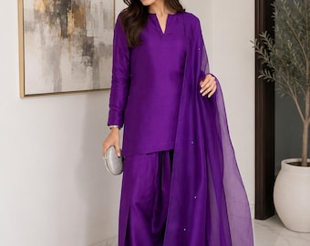 Silk Farshi Shalwar Kameez: India Wedding Outfit with Dupatta