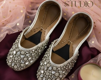 Silber Kundan Braut Jutti: Handgemachte indische Hochzeit Khussa