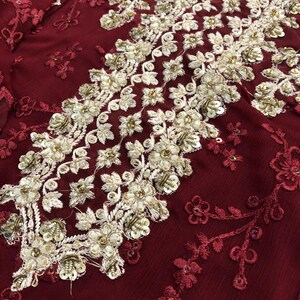 Traje de novia pakistaní de gasa roja: vestido de red bordada imagen 12