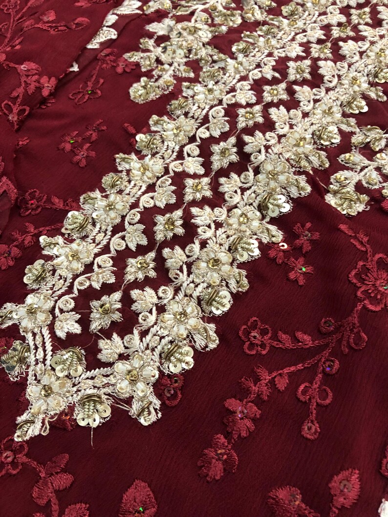 Traje de novia pakistaní de gasa roja: vestido de red bordada imagen 12